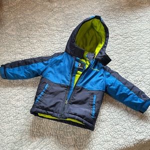 Weatherproof, 18 month boy, blue neon, green winter jacket, zip, hooded